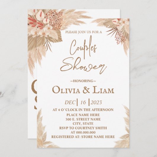 Boho Pampas Grass Couples Shower Kaart (Voorkant / Achterkant)