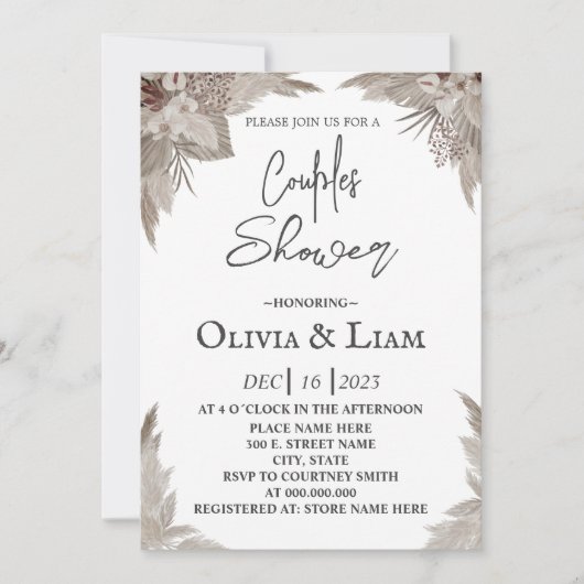 Boho Pampas Grass Couples Shower Kaart (Voorkant)