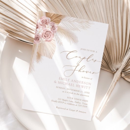 Boho Pampas Grass Couples Shower Kaart