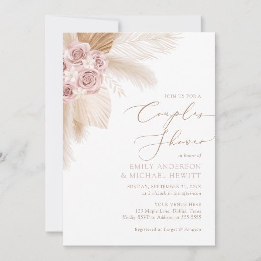 Boho Pampas Grass Couples Shower Kaart (Voorkant)