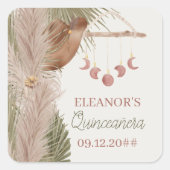 Boho Pampas Grass Cowgirl Pet Western Quinceanera Vierkante Sticker (Voorkant)