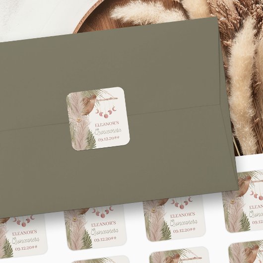 Boho Pampas Grass Cowgirl Pet Western Quinceanera Vierkante Sticker