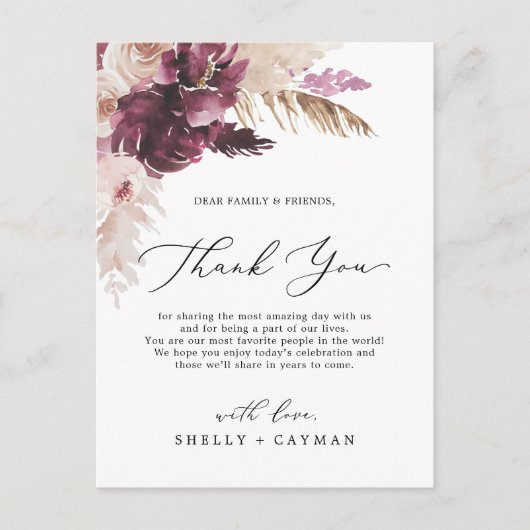 Boho Pampas Grass Dank je wel Kaart (Voorkant)