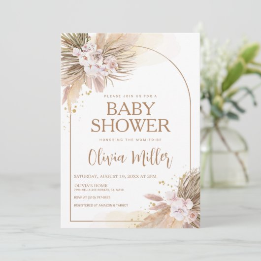 Boho Pampas Grass Desert Baby shower Kaart (Staand voorkant)