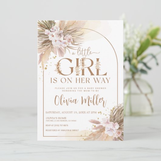 Boho Pampas Grass Desert Girl Baby shower Kaart (Staand voorkant)