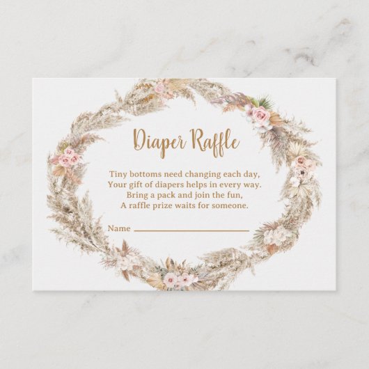 Boho Pampas Grass Diaper Raffle Card | Dusty Rose Informatiekaartje (Voorkant)