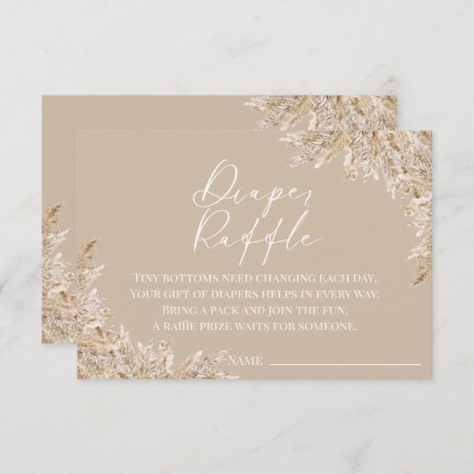 Boho Pampas Grass Diaper Raffle Card | Neutral Bedankkaart (Voorkant / Achterkant)