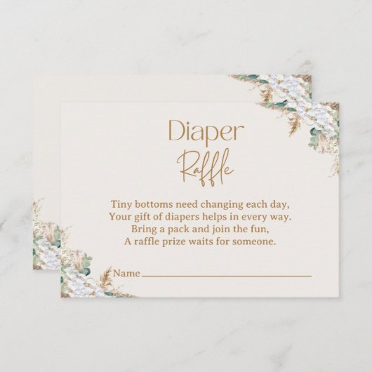 Boho Pampas Grass Diaper Raffle Card | Neutrals Informatiekaartje (Voorkant / Achterkant)