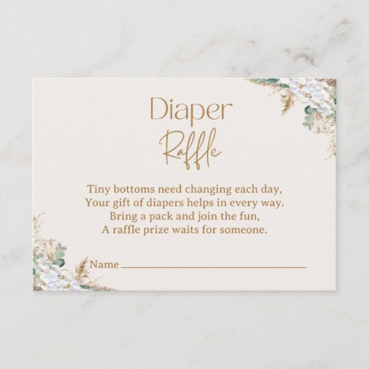 Boho Pampas Grass Diaper Raffle Card | Neutrals Informatiekaartje (Voorkant)