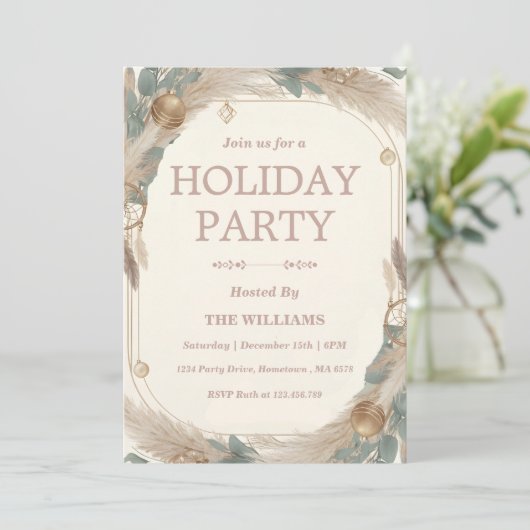 Boho Pampas Grass & Dreamcatcher Holiday Kaart (Staand voorkant)