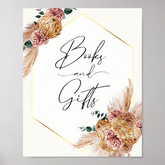 Boho Pampas Grass Dried Bouquet Books and Gifts Po Poster (Voorkant)