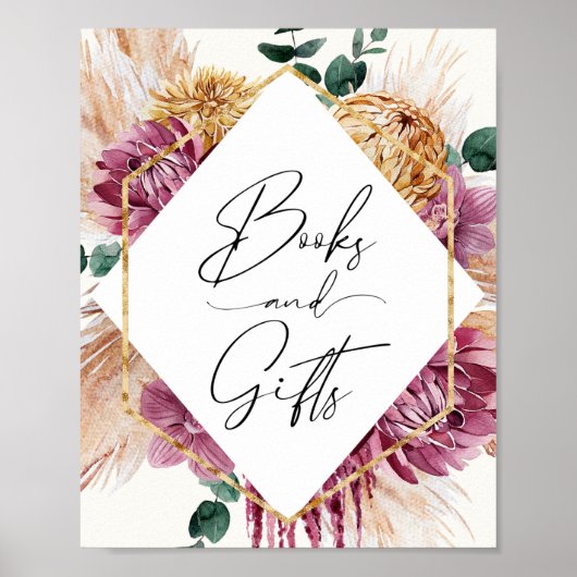 Boho Pampas Grass Dried Bouquet Books en Gifts Poster (Voorkant)