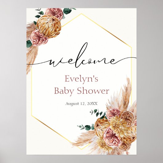 Boho Pampas Grass Dried Bouquet Shower Welkom Poster (Voorkant)