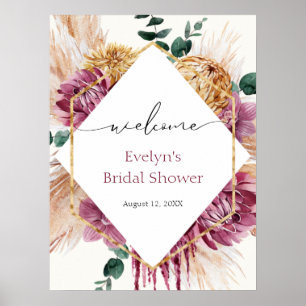 Boho Pampas Grass Dried Bouquet Welcome Poster