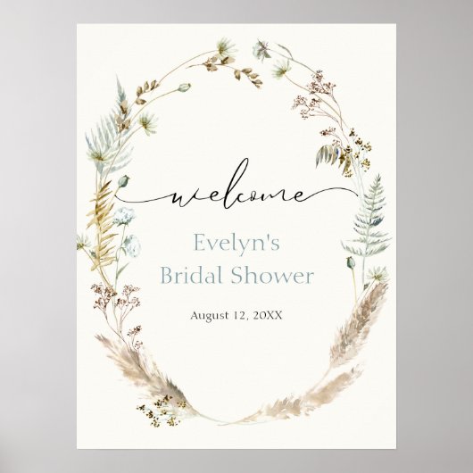 Boho Pampas Grass Dried Bouquet Welcome Poster (Voorkant)