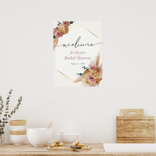 Boho Pampas Grass Dried Bouquet Welkom Poster (Keuken)