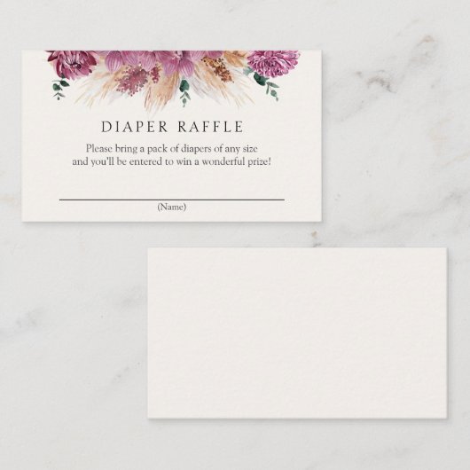 Boho Pampas Grass Dried Florals Diaper Raffle Encl Informatiekaartje (Voorkant / Achterkant)