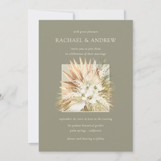 Boho Pampas Grass Dried Flowers Bouquet Wedding Kaart (Voorkant)