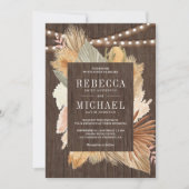 Boho Pampas Grass Dried Palm Leaves Wood Weddensch Kaart (Voorkant)
