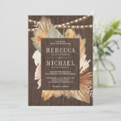 Boho Pampas Grass Dried Palm Leaves Wood Weddensch Kaart (Staand voorkant)
