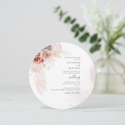 Boho Pampas Grass Dried Palms Terracotta Wedding Kaart (Staand voorkant)