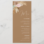Boho Pampas Grass Dried Tropical Brown Wedding Menu (Voorkant)