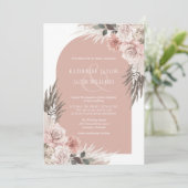 Boho Pampas Grass Dusty Pink Floral Wedding Kaart (Staand voorkant)