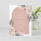 Boho Pampas Grass Dusty Pink Floral Wedding Kaart (Staand voorkant)