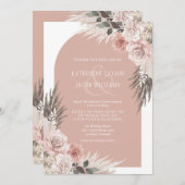 Boho Pampas Grass Dusty Pink Floral Wedding Kaart (Voorkant / Achterkant)