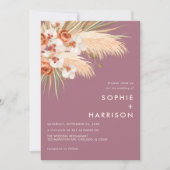 Boho Pampas Grass Dusty Roos Wedding Kaart (Voorkant)