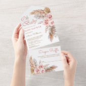Boho Pampas Grass Dusty Roses Baby shower All In One Uitnodiging (Afscheurbaar)