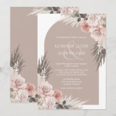 Boho Pampas Grass Earth Tones Floral Wedding Kaart (Voorkant / Achterkant)