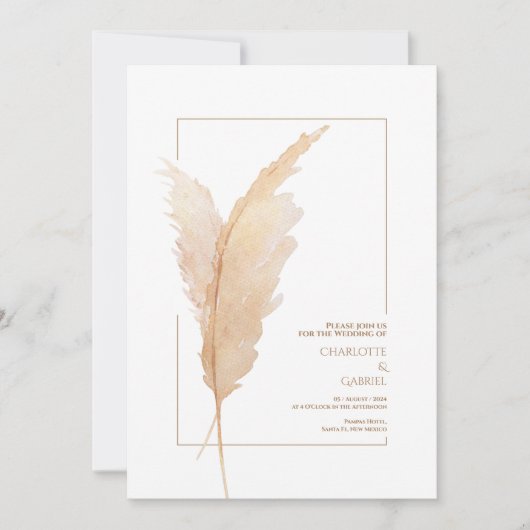 Boho Pampas Grass Earth Tones Simple Wedding Kaart (Voorkant)