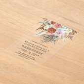 Boho Pampas Grass Earthy Floral Terracotta Wedding Acryl Uitnodigingen (Laagn)