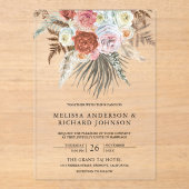 Boho Pampas Grass Earthy Floral Terracotta Wedding Acryl Uitnodigingen (Voorkant)