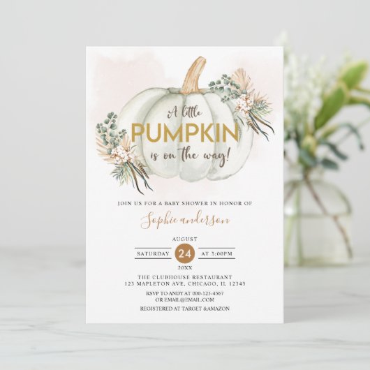 Boho Pampas Grass Een beetje pompoen Baby shower Kaart (Staand voorkant)