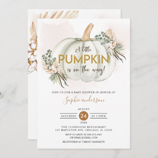 Boho Pampas Grass Een beetje pompoen Baby shower Kaart (Voorkant / Achterkant)