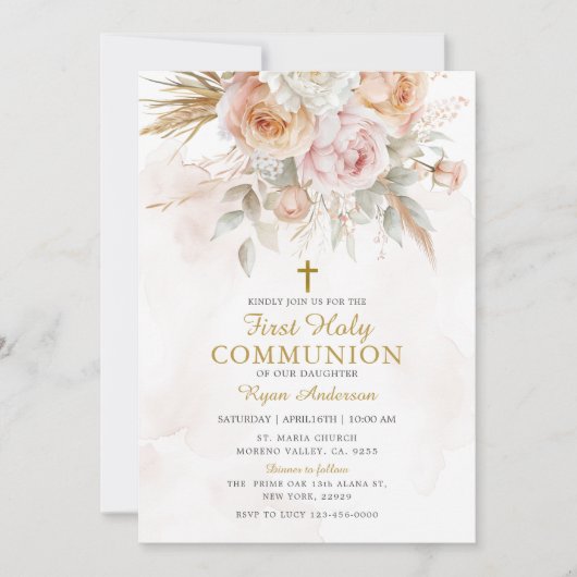 Boho Pampas Grass, eerste Heilige Communie Kaart (Voorkant)