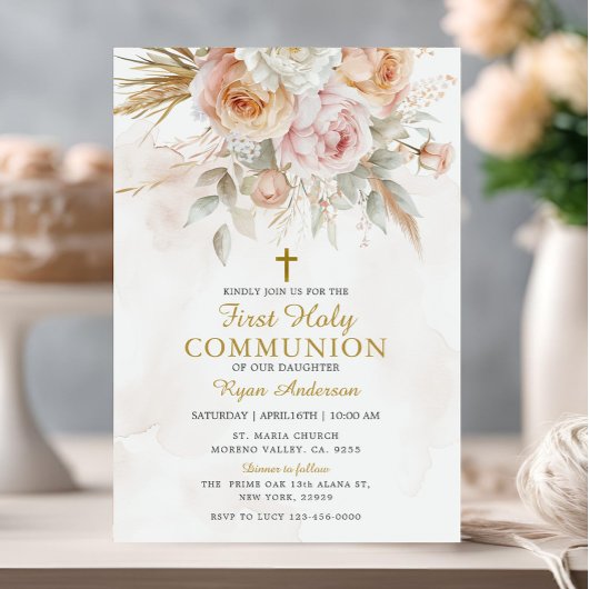 Boho Pampas Grass, eerste Heilige Communie Kaart