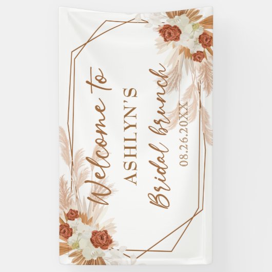 Boho Pampas Grass Elegant Bridal Brunch Backdrop Spandoek (Verticaal)