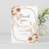 Boho Pampas Grass Elegant Bridal Brunch Terracotta Bedankkaart (Staand voorkant)