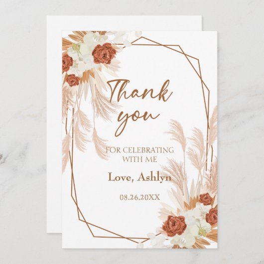 Boho Pampas Grass Elegant Bridal Brunch Terracotta Bedankkaart (Voorkant / Achterkant)