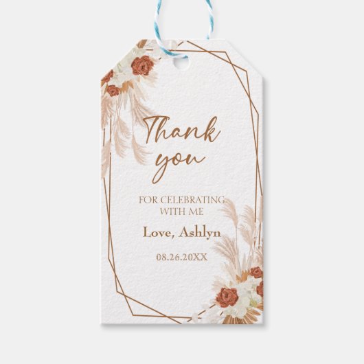 Boho Pampas Grass Elegant Bridal Brunch Terracotta Cadeaulabel (Voorkant)