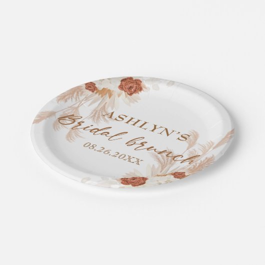 Boho Pampas Grass Elegant Bridal Brunch Terracotta Papieren Bordje (Gekanteld)