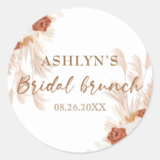 Boho Pampas Grass Elegant Bridal Brunch Terracotta Ronde Sticker