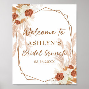 Boho Pampas Grass Elegant Bridal Brunch Welkom Poster