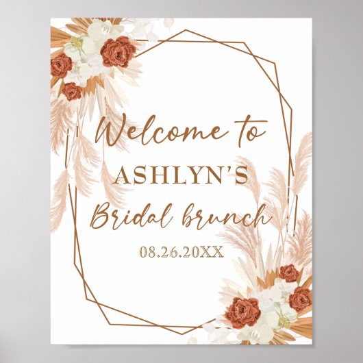 Boho Pampas Grass Elegant Bridal Brunch Welkom Poster (Voorkant)