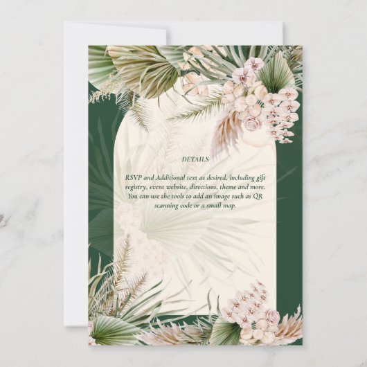 BOHO Pampas Grass Emerald Green Wedding Kaart (Achterkant)