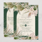 BOHO Pampas Grass Emerald Green Wedding Kaart (Voorkant / Achterkant)