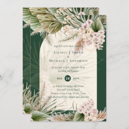 BOHO Pampas Grass Emerald Green Wedding Kaart